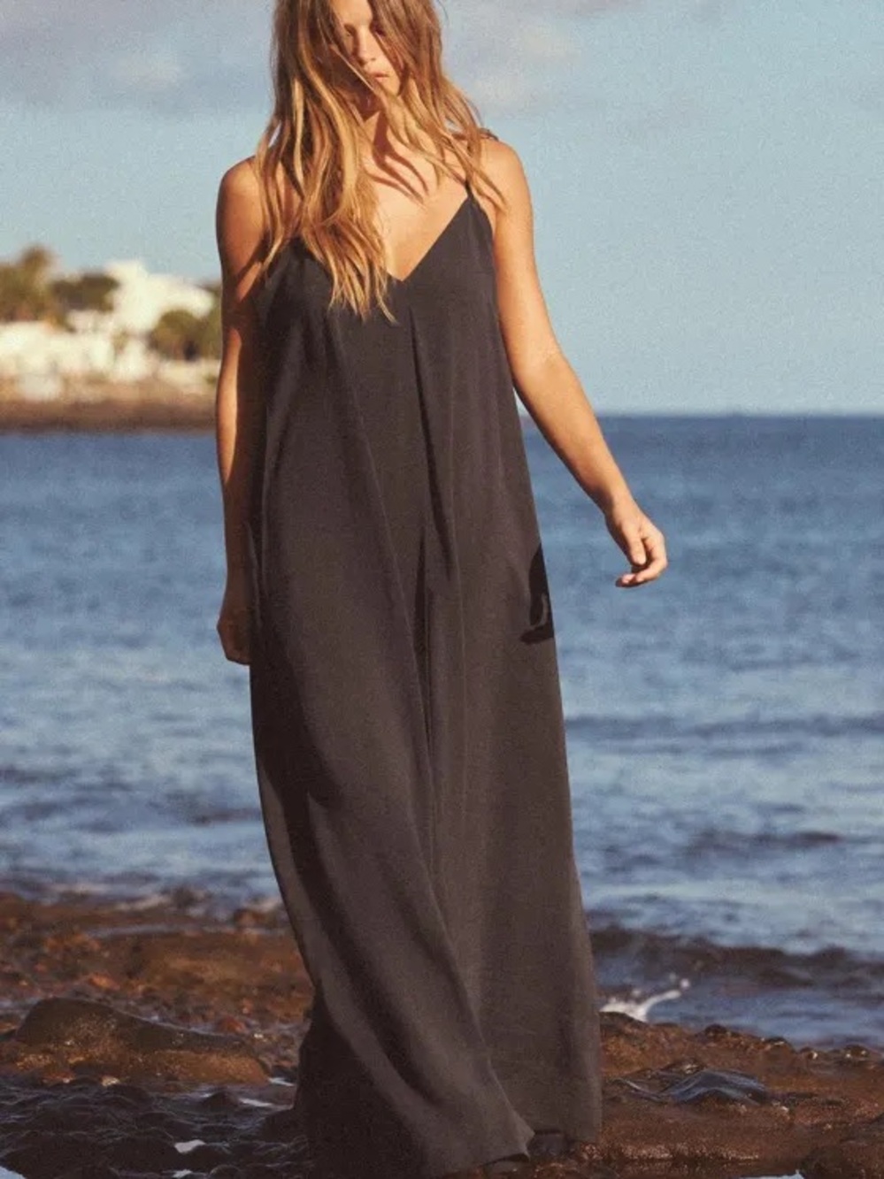 Brand new Zara Minimal Black V-Neck Maxi Slip Flowy Dress with tags